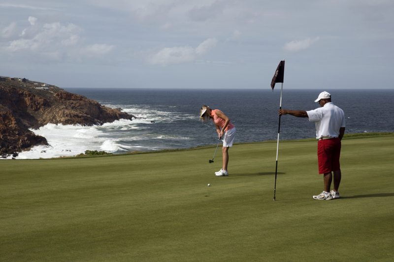 Aerial view of a Garden Route golf course on the South African coast